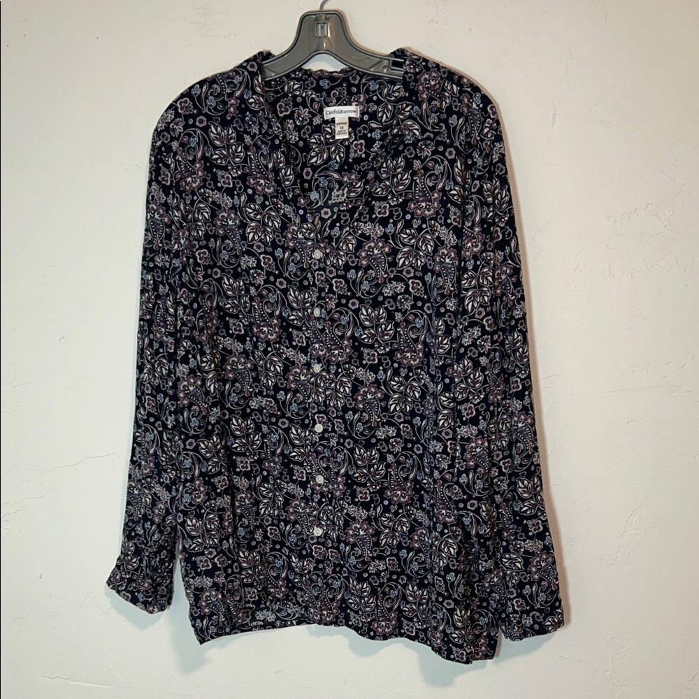 Croft & Barrow 3X Woman Rayon Floral Paisley Leaf Pattern Button Up Blouse - Picture 4 of 13